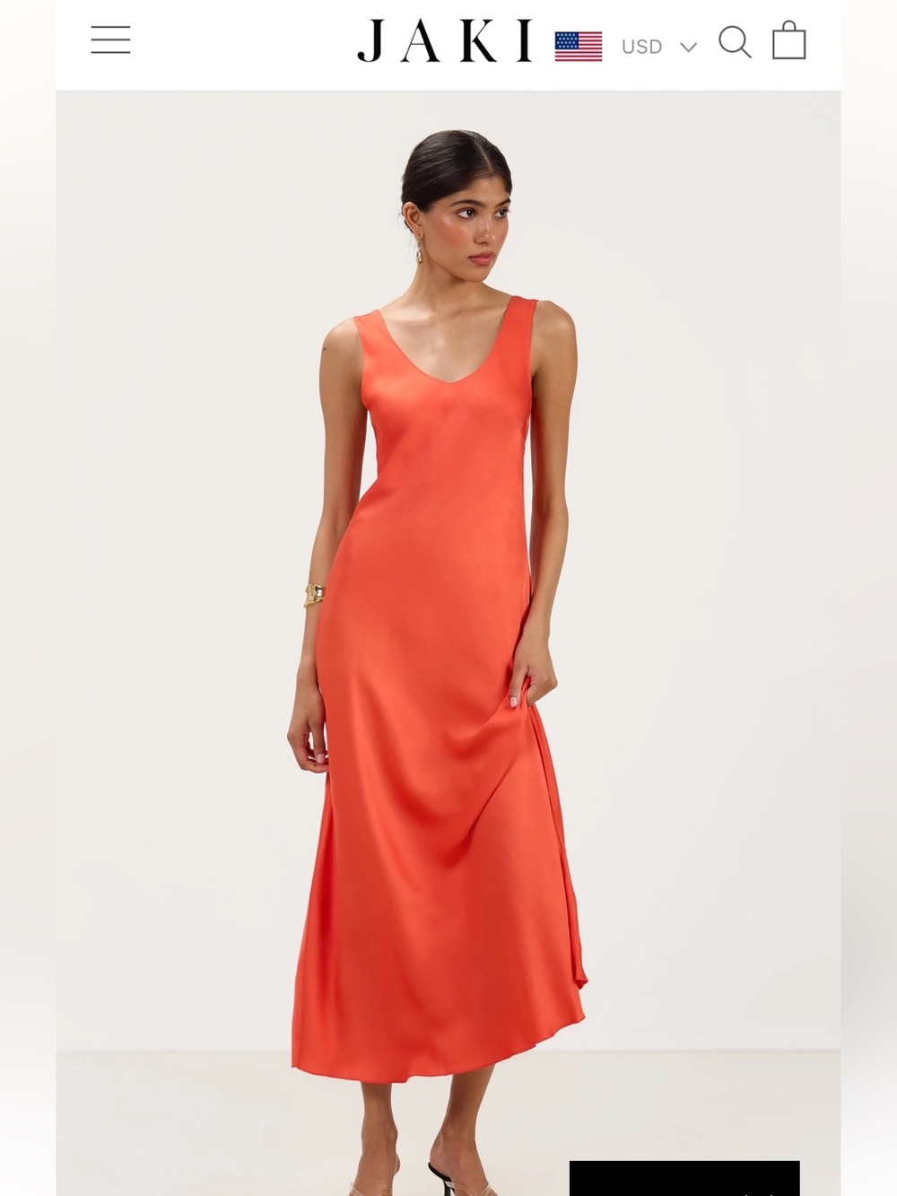 Jaki (UK Brand) Orange Satin Maxi Slip Dress